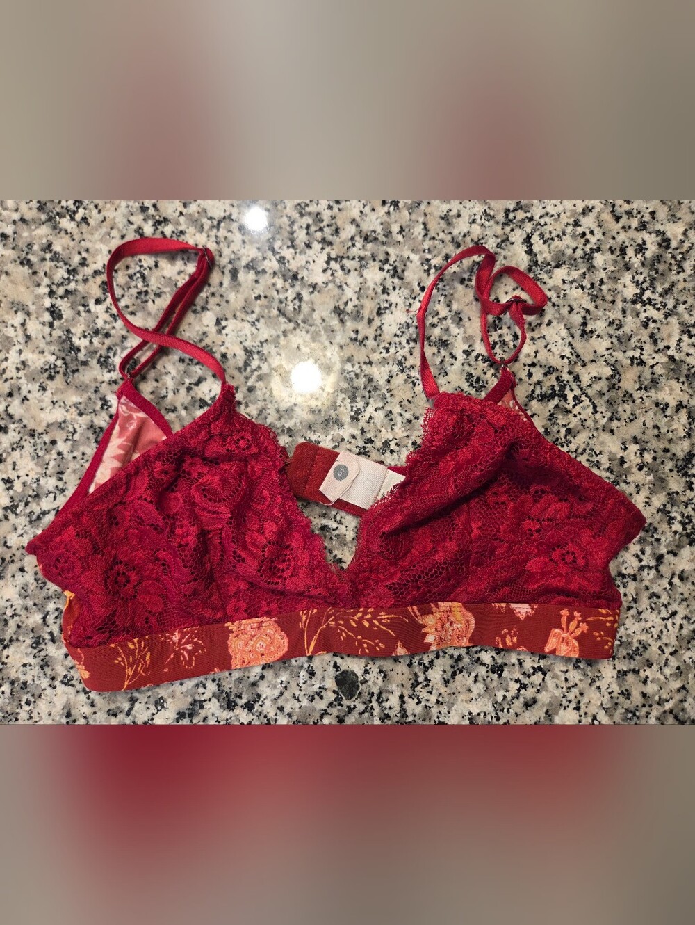 Cotton On Body Burgundy Lace Bralette with Floral Elastic Band